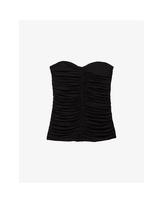 Reiss Black Marina Ruched-front Strapless Stretch-woven Top