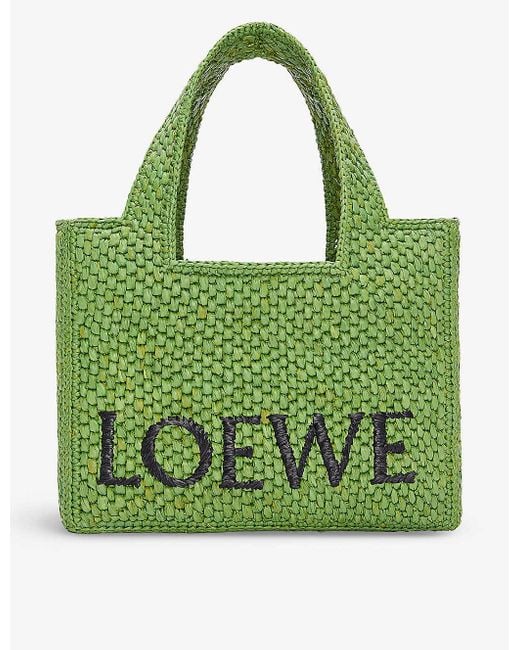 Loewe Green X Paula's Ibiza Small Raffia Tote Bag