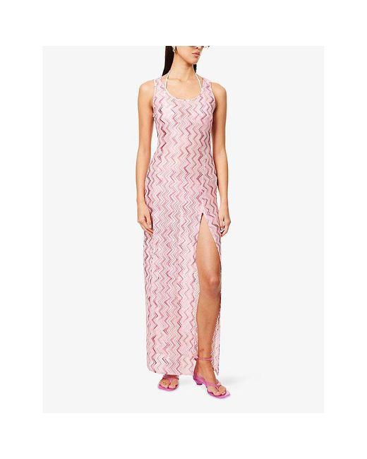 Missoni Pink Chevron Sleeveless Stretch-Woven Maxi Dress