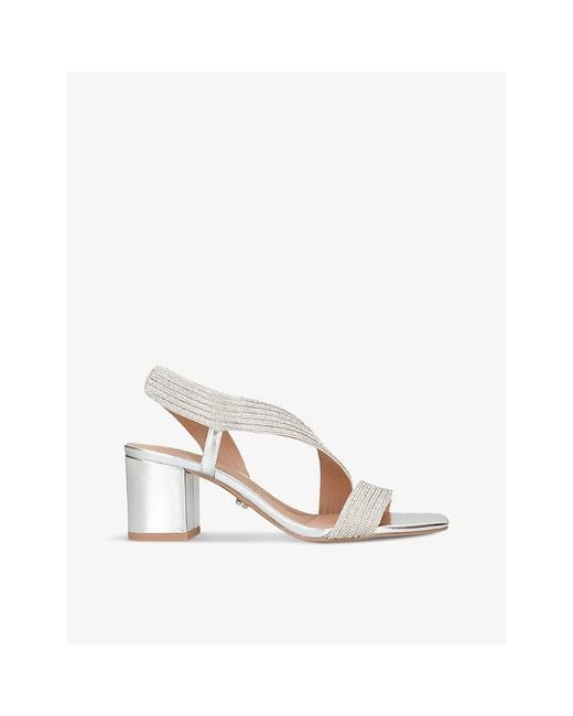 Carvela Kurt Geiger White Gala Crystal-Embellished Metallic-Leather Heeled Sandals