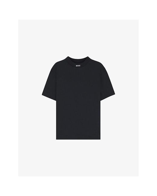 Boss Blue Branded-Print Short-Sleeved Stretch-Cotton T-Shirt for men