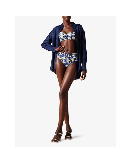 Ted Baker Pippea Graphic-print Balconette Stretch-woven Bikini Top in Blue  | Lyst
