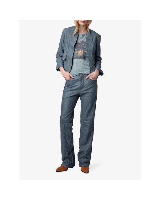 Zadig & Voltaire Blue Verys Crinkled-texture Leather Blazer