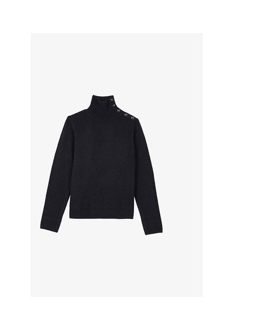 The Kooples Blue High-Neck Knitted Wool Jumper
