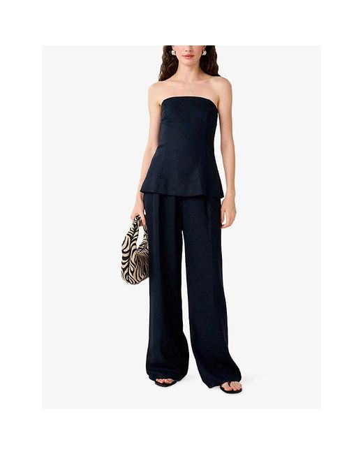 OMNES Blue Etta Strapless Linen-Blend Top