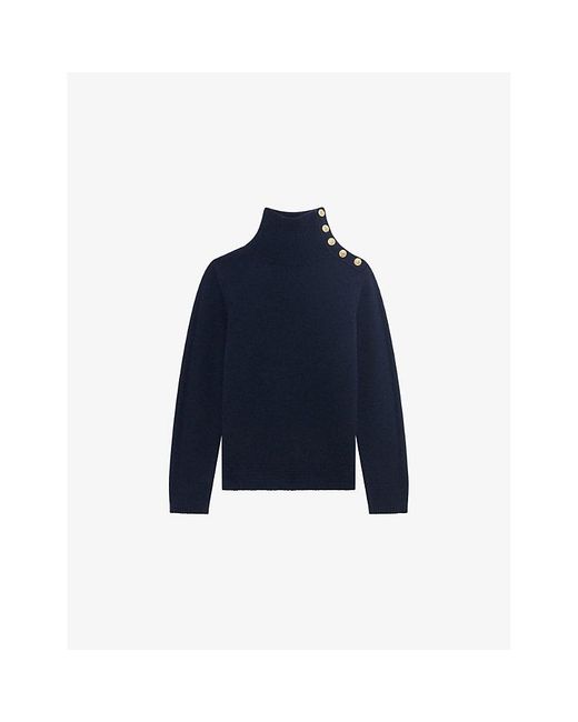 The Kooples Blue Button-Neck Long-Sleeve Wool Jumper