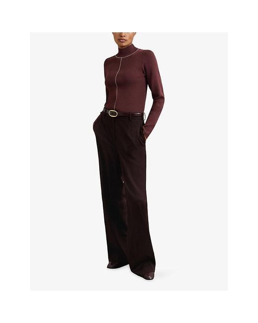 Reiss Red Kya Contrast-Stitch Stretch-Knit Jumper