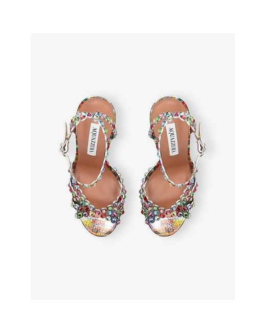 Aquazzura White Tequila Embellished Heeled Leather Sandals