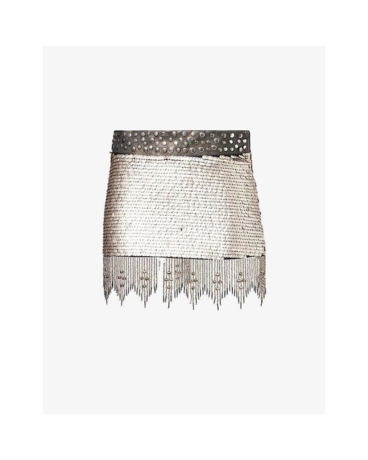 Jaded London White Leva Sequin Beaded Mini Skirt