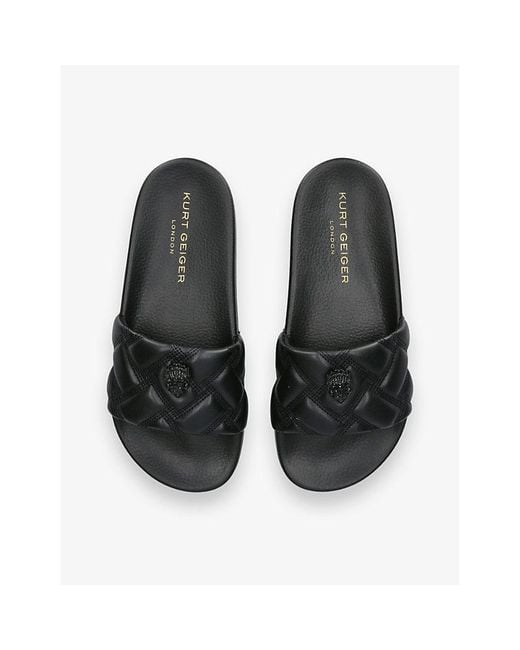 Kurt Geiger Black Meena Eagle-Embellished Faux-Leather Flat Sandals