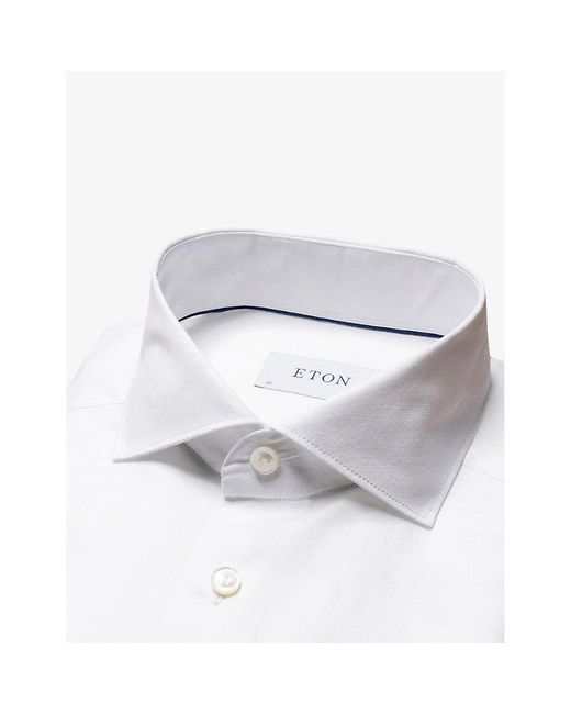 Eton of Sweden White Solid Regular-fit Cotton And Linen-blend Shirt for men