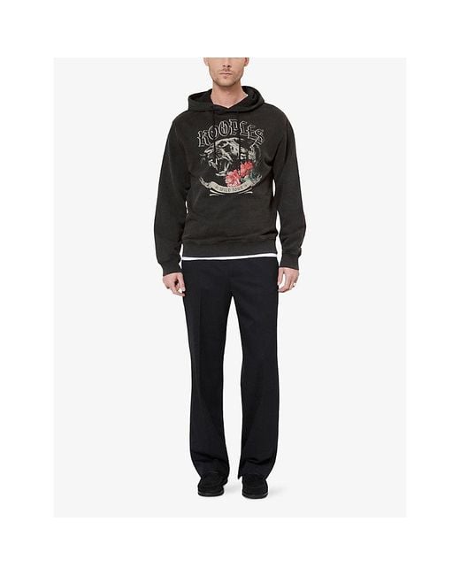 The Kooples Black Branded-Print Relaxed-Fit Cotton-Jersey Hoody for men