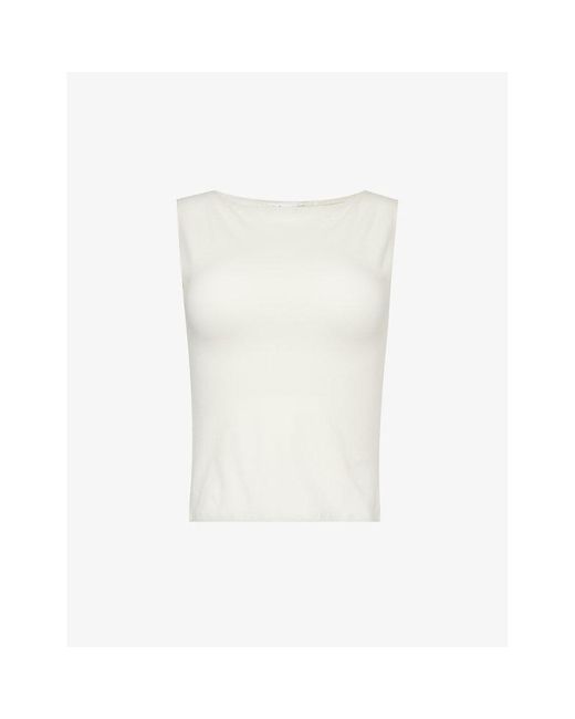 Reformation White Dusk Boat-neck Stretch Organic-cotton Top