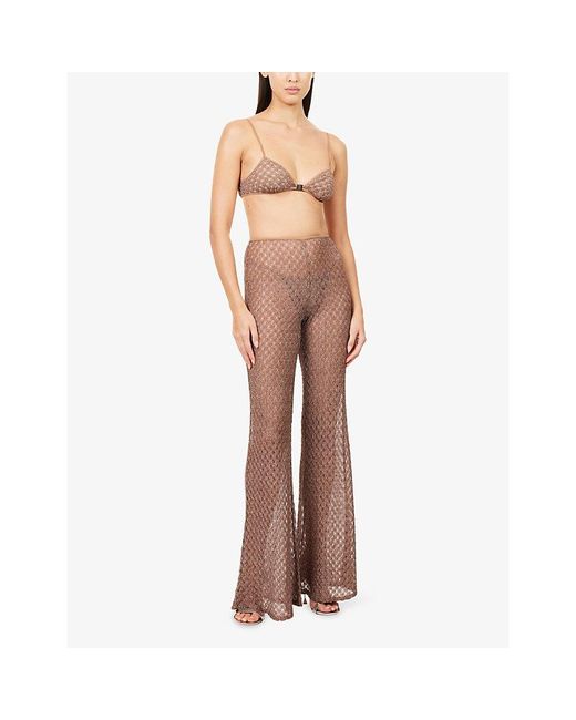 Missoni Brown Raschel-Lace Flared Rayon-Blend Trousers