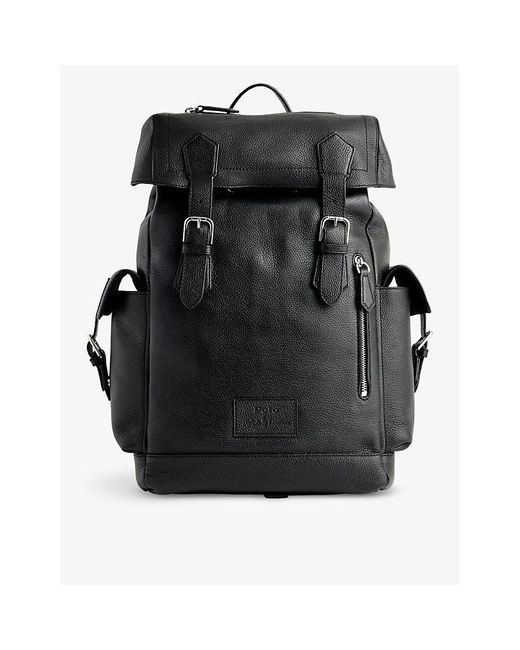 Polo Ralph Lauren Black Brand-patch Flap-over Leather Backpack for men