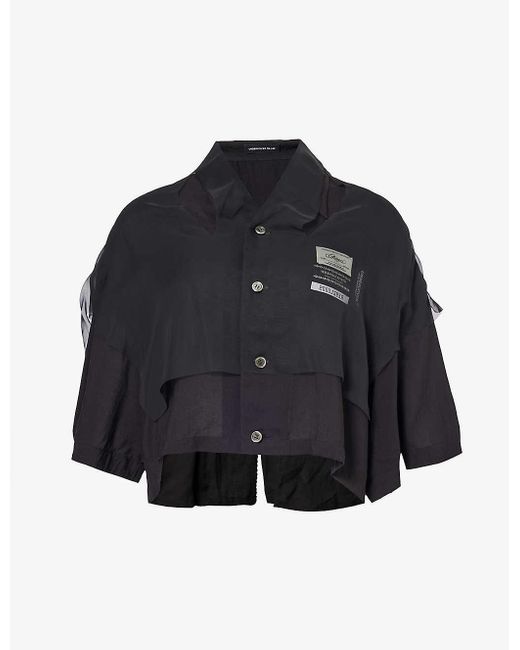 Undercover Blue Semi-sheer Cropped Woven Shirt