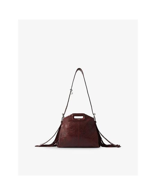 Maje Brown Miss M Mini Cracked-Leather Bag