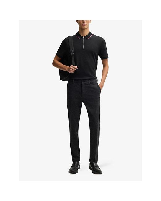 Boss Black Short-Sleeved Zip-Up Cotton Polo Shirt for men