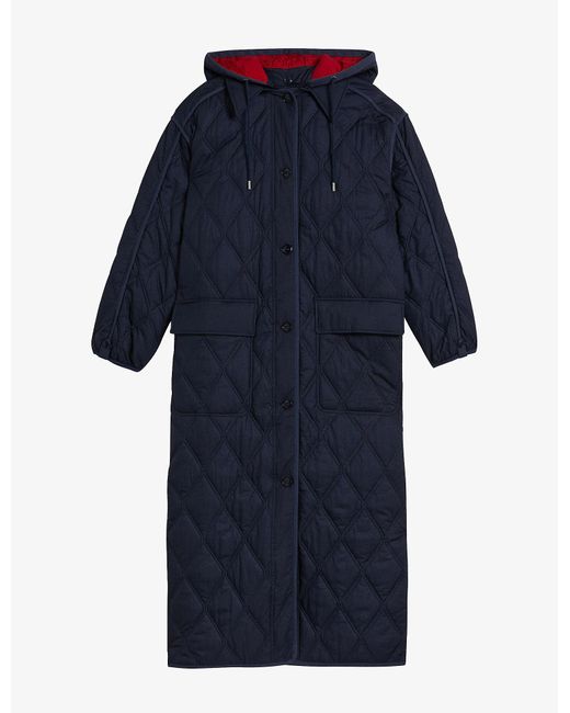 Ted Baker Synthetic Lillan Quilted Woven Hooded Coat in Navy (Blue