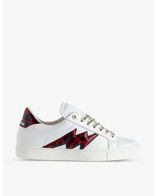 Zadig & Voltaire White La Flash Brand-embroidered Leather Low-top Trainers