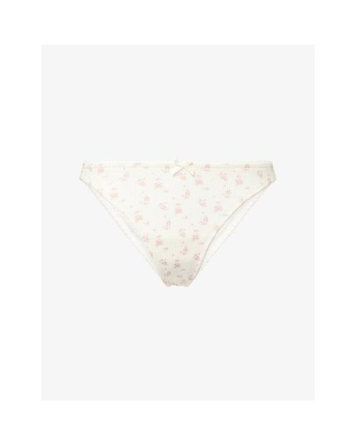 Lounge Underwear White Floral-Print Pointelle Stretch-Cotton Thong