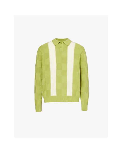 Obey Yellow Tarragon Greenalbert Contrast-stripe Cotton-knit Polo Shirt for men