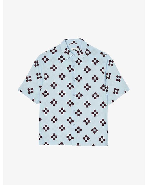 Sandro Blue Flower-print Relaxed-fit Woven Shirt for men