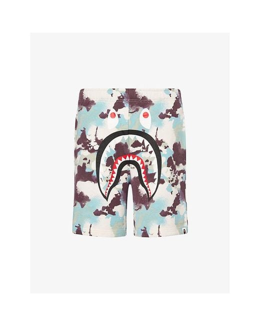 A Bathing Ape White Shark-Graphic Camo Cotton-Jersey Sweat Shorts for men