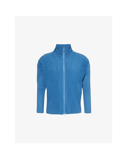 Homme Plissé Issey Miyake Blue Pleated Knitted Polo Shirt for men
