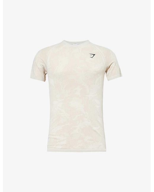 GYMSHARK White Geo Seamless Logo-print Recycled Polyester-blend T-shirt for men