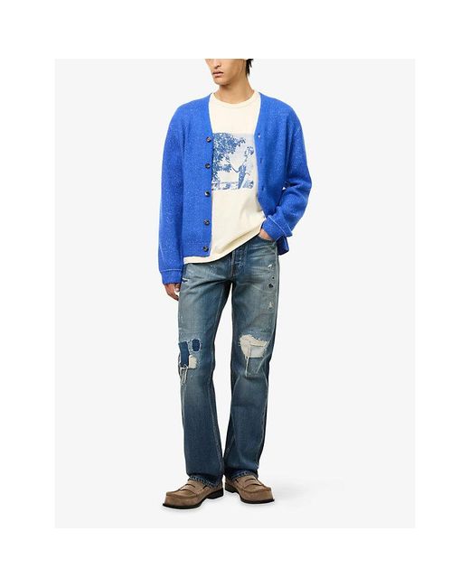 J.W. Anderson Blue V-Neck Speckled Knitted Cardigan for men