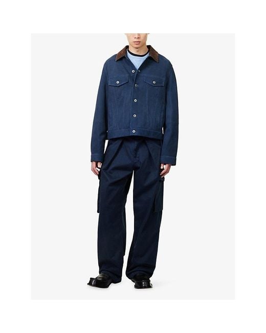 Loewe Blue Brand-Patch Relaxed-Fit Cotton Trousers for men