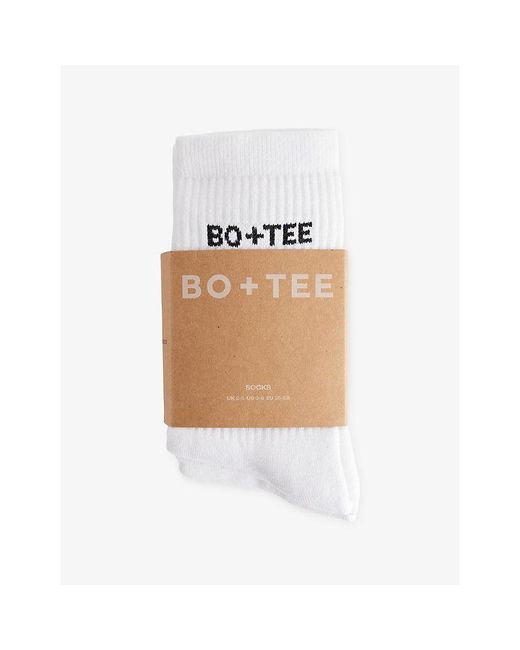 BO+TEE White Brand-Print Pack Of Three Stretch-Cotton Blend Socks