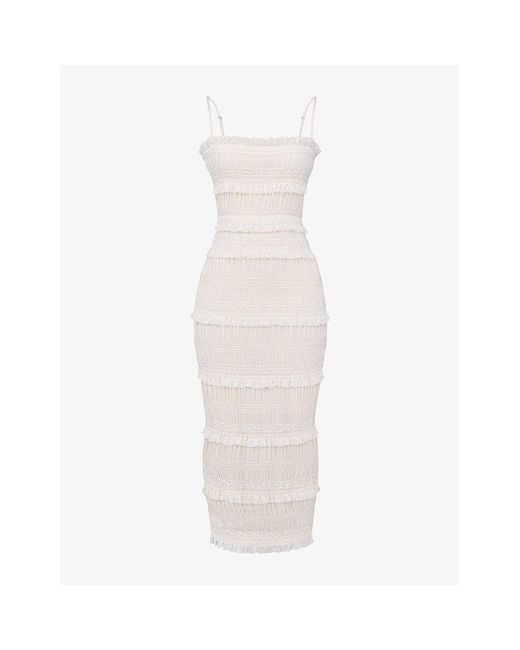 House Of Cb White Solana Pleated Stretch-woven Maxi Dres