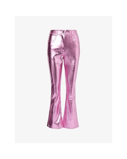 Amy Lynn Pink Lupe Metallic Faux-leather Trouser