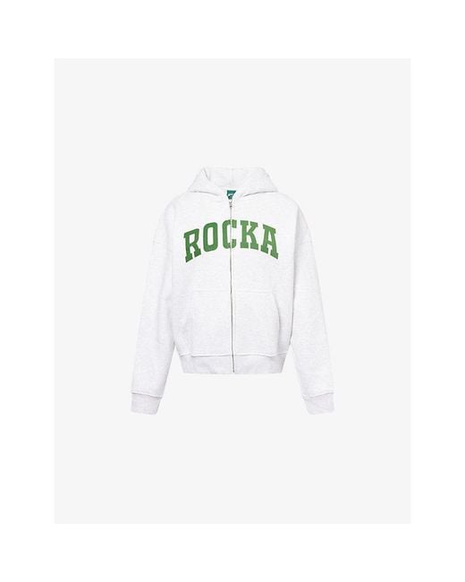 Ru & Rocka White Varsity Logo-Print Jersey Hoodie