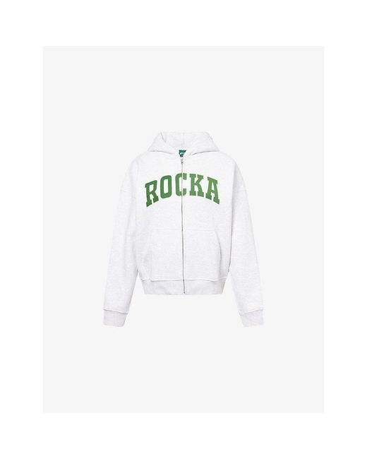 Ru & Rocka White Varsity Logo-Print Jersey Hoodie