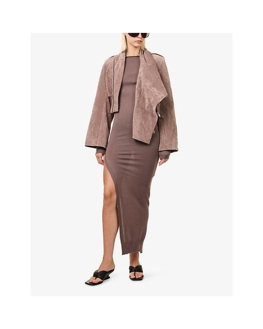 Rick Owens Brown Long-Sleeve Slit Wool Maxi Dress