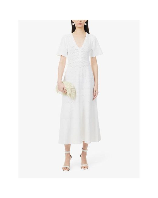 Needle & Thread White Short-sleeved V-neck Recycled-viscose-blend Maxi Dress
