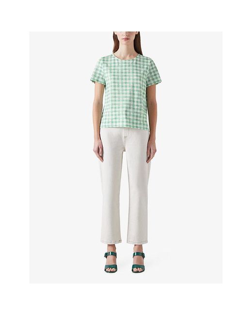 L.K.Bennett Green Calder Gingham-print Short-sleeve Cotton T-shirt