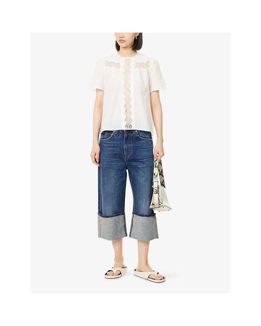 ME+EM White Embroidered Cut-Out Cotton-Voile T-Shirt