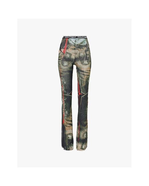 OTTOLINGER Green Graphic Flared-Leg Mid-Rise Stretch Recycled-Polyester Trousers