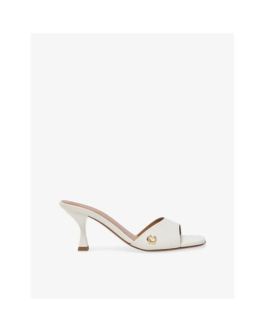 Maje White Charm-Embellished Heeled Leather Mules