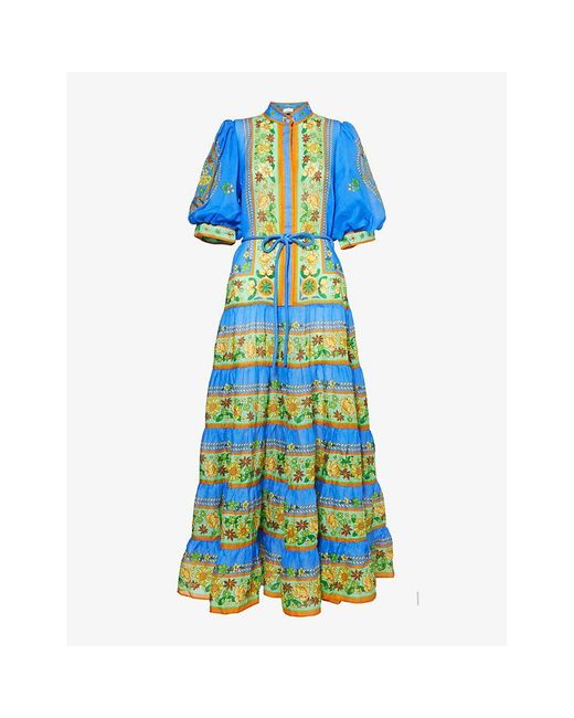 ALÉMAIS Blue Linda Floral-print Woven Midi Dress