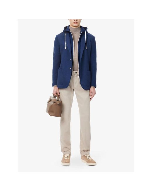 Eleventy Blue Detachable-hood Notched-lapel Cotton-blend Jacket for men