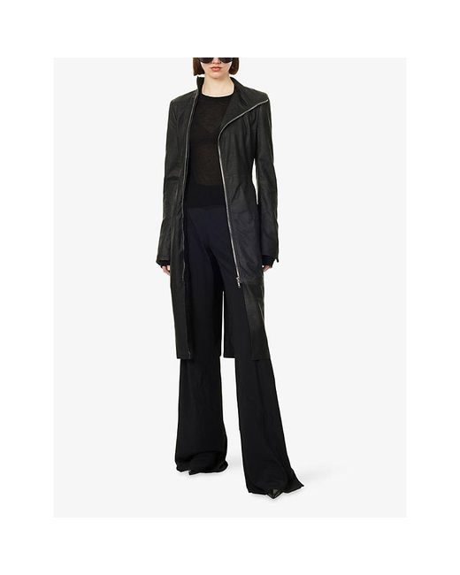 Rick Owens Black Gary Long Leather Coat