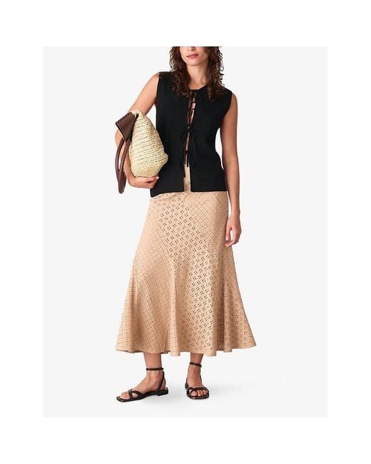 Whistles Natural Broderie Fluted-Hem Regular-Fit Cotton Midi Skirt