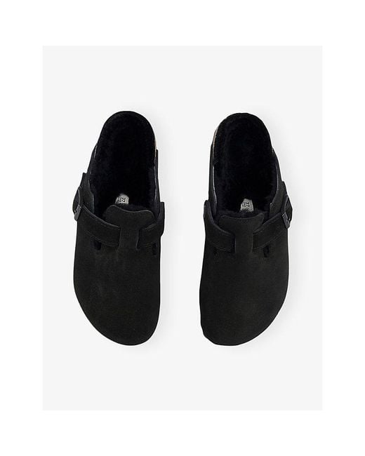 Birkenstock Black Boston Buckle-Embellished Suede Sandals
