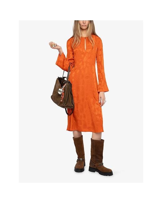 Zadig & Voltaire Orange Randon Paisley-Jacquard Silk Midi Dress