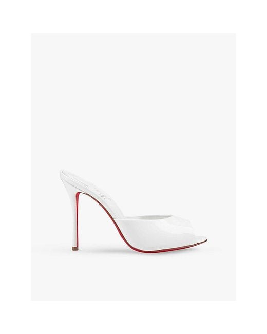 Christian Louboutin White Me Dolly 100 Patent Leather Heeled Mules